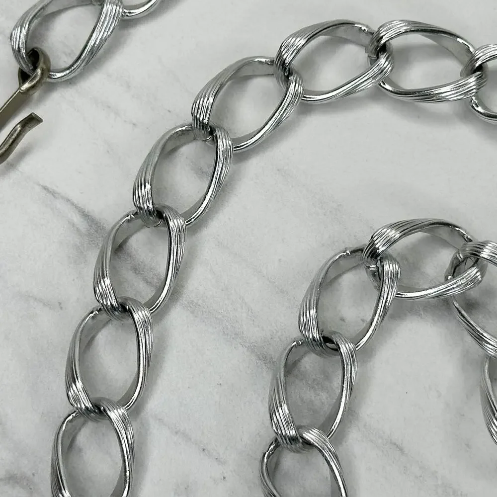 Chunky Textured Silver Tone Metal Chain Link Belt Size XS Small S